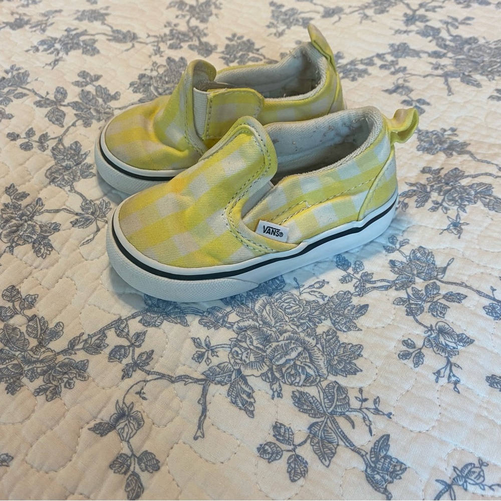 Vans Off the Wall Yellow and White Check Toddler Slip on Sneaker Size 5